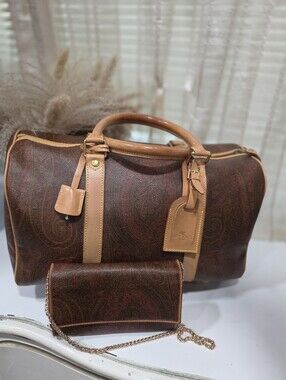 Etro Brown Paisley Duffel with Tan Leather Trim LOC&KEY INCL